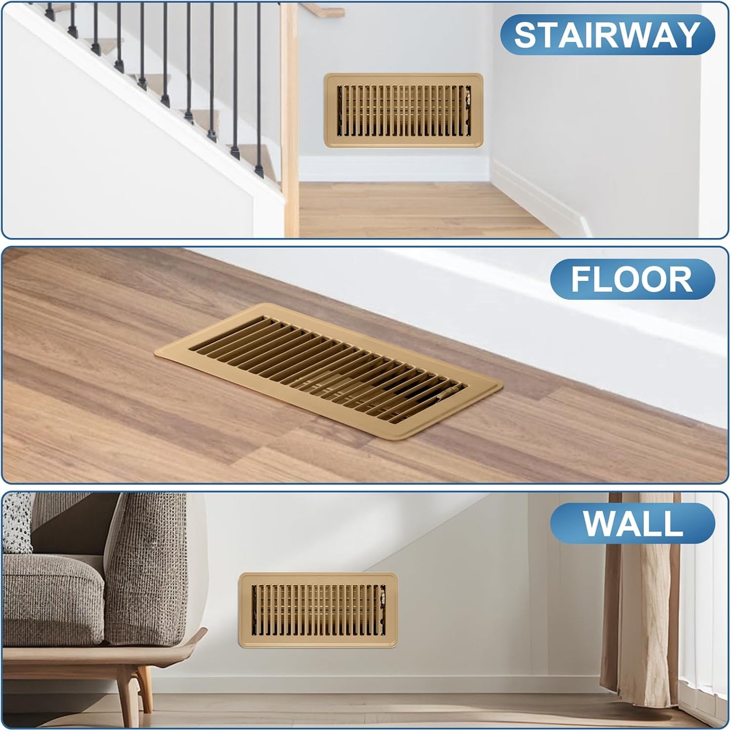 Heavy Duty 4x10 Inch Metal Floor Vents - 6 Pack Rust Proof Air Vent Covers for Home