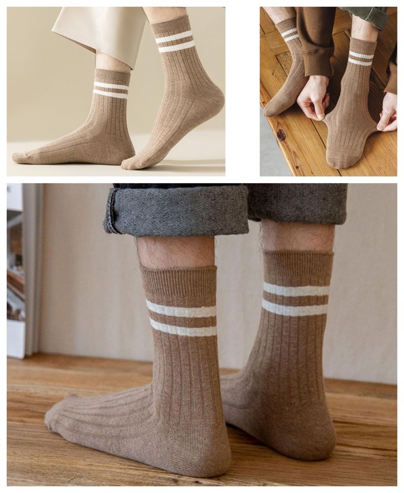MeganJDesigns Men's Cotton Socks 5 Pack, Ankle Socks, Brown + Khaki + Blue + Gray + Black, 6-11