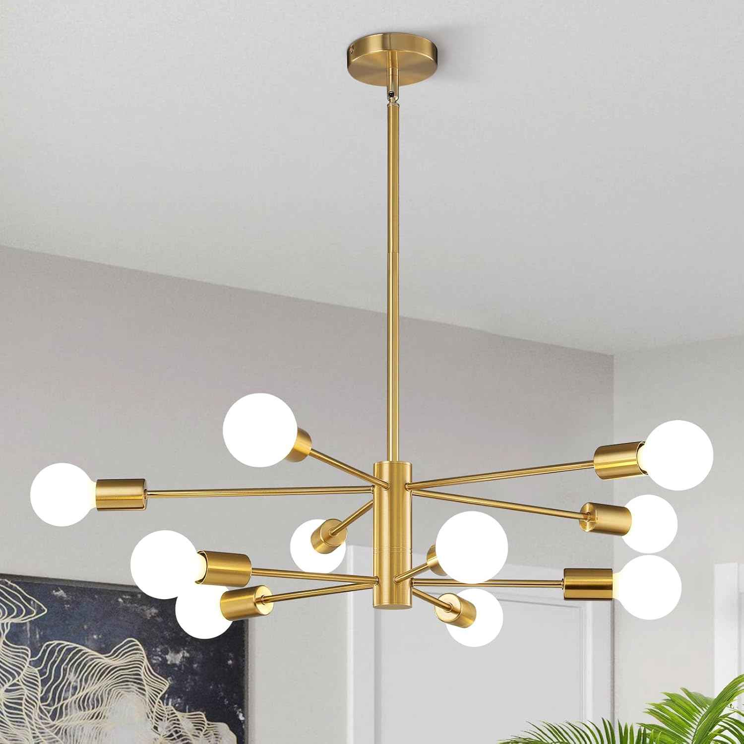 8-Light Gold Sputnik Chandelier - Modern Adjustable Ceiling Light for Dining Room, Kitchen & Foyer