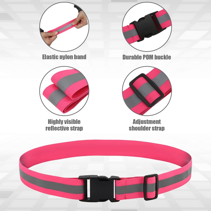 KH866 5PCS Reflective Belt or Sash PT Belts Lights Visibility Military Adjustable Lightweight Tape Vest Waist Straps for Night Running Walking Cycling Fits Women Men Kids - Green Red Blue Pink Orange