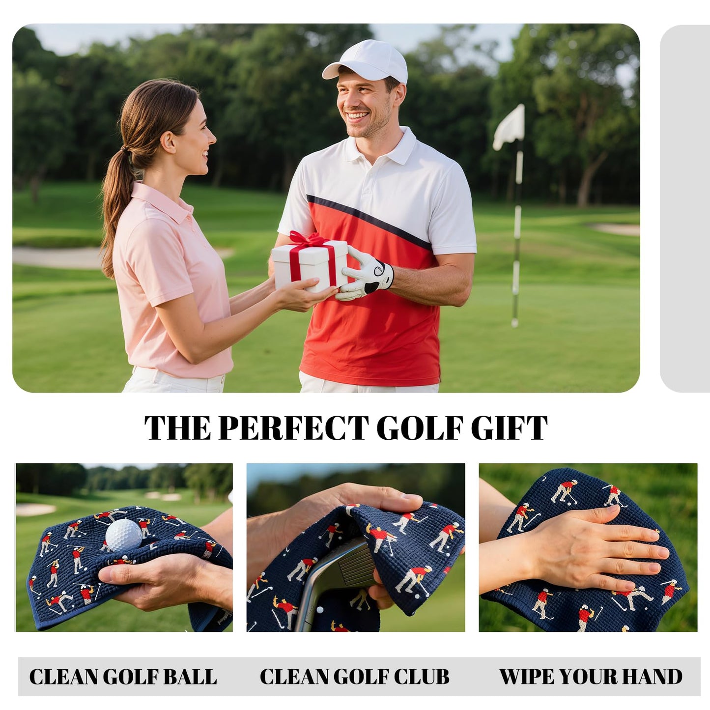 Puoqu Microfiber Golf Towels (16" X 24") with Carabiner Clip, Waffle Pattern Golf Towel Hook and Loop Fastener, Golf Club Towel, Premium Golf Accessories, Gift for Men, Golfers, Dad (Three Navy Blue)