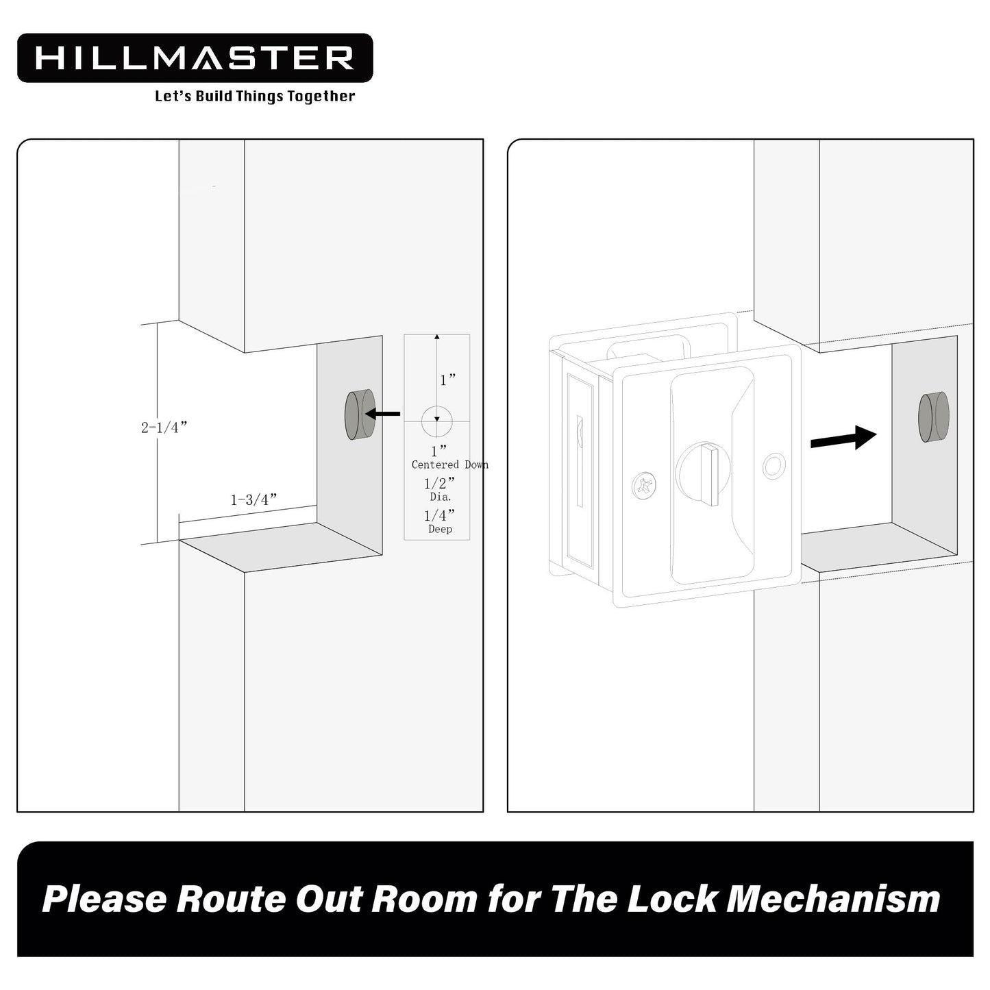 HILLMASTER Pocket Door Hardware, Matte Black Solid Brass Pocket Door Lock Pull, 1-3/8' Thickness, Black, 1 Pack