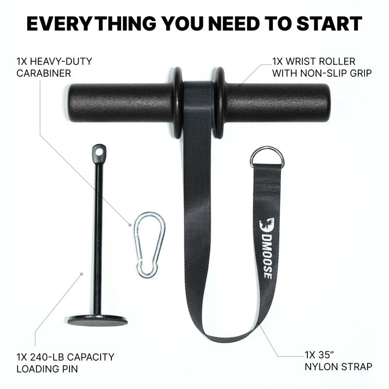 DMoose Fitness Forearm Exerciser - Hand, Wrist and Forearm Strengthener - Durable PVC Anti-Slip Grip Handles and Quick Locking Mechanism - Wrist Roller for Strength Training for Men & Women (Patented)