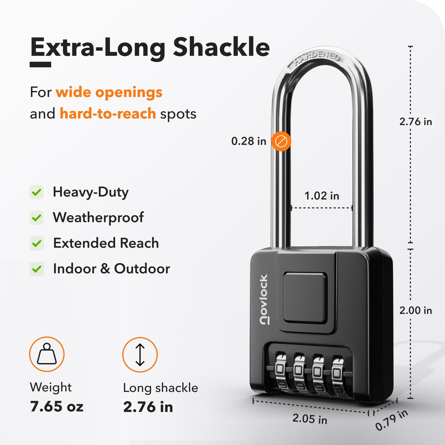 2.76 in Long Shackle Combination Lock for Outdoor & Indoor | Heavy Duty, Weatherproof, 4-Digit Security | Padlock for Gates, Fences, Sheds, Lockers, Storage | 1-Pack, Black