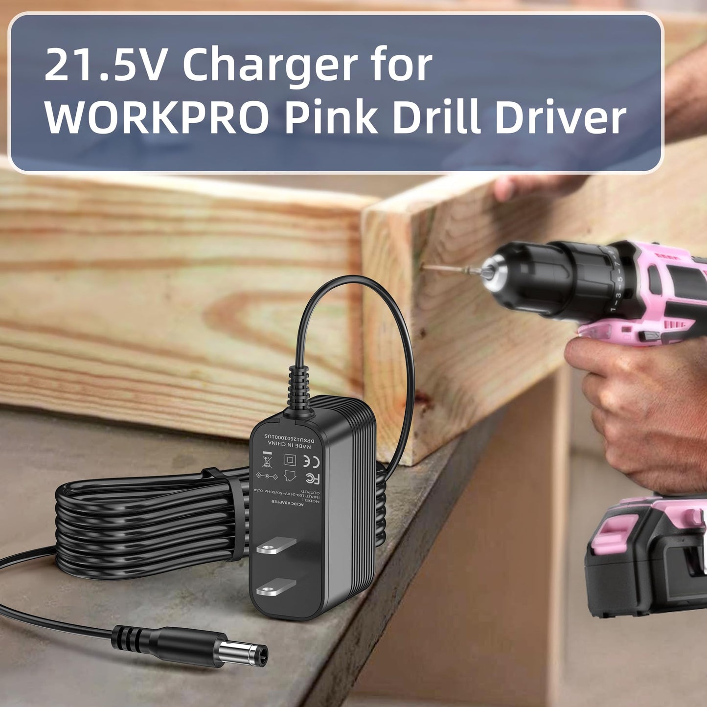 21.5V Drill Charger for WORKPRO Pink Cordless 20V Lithium-ion Drill Driver (W004532A),AC DC Power Supply Adapter