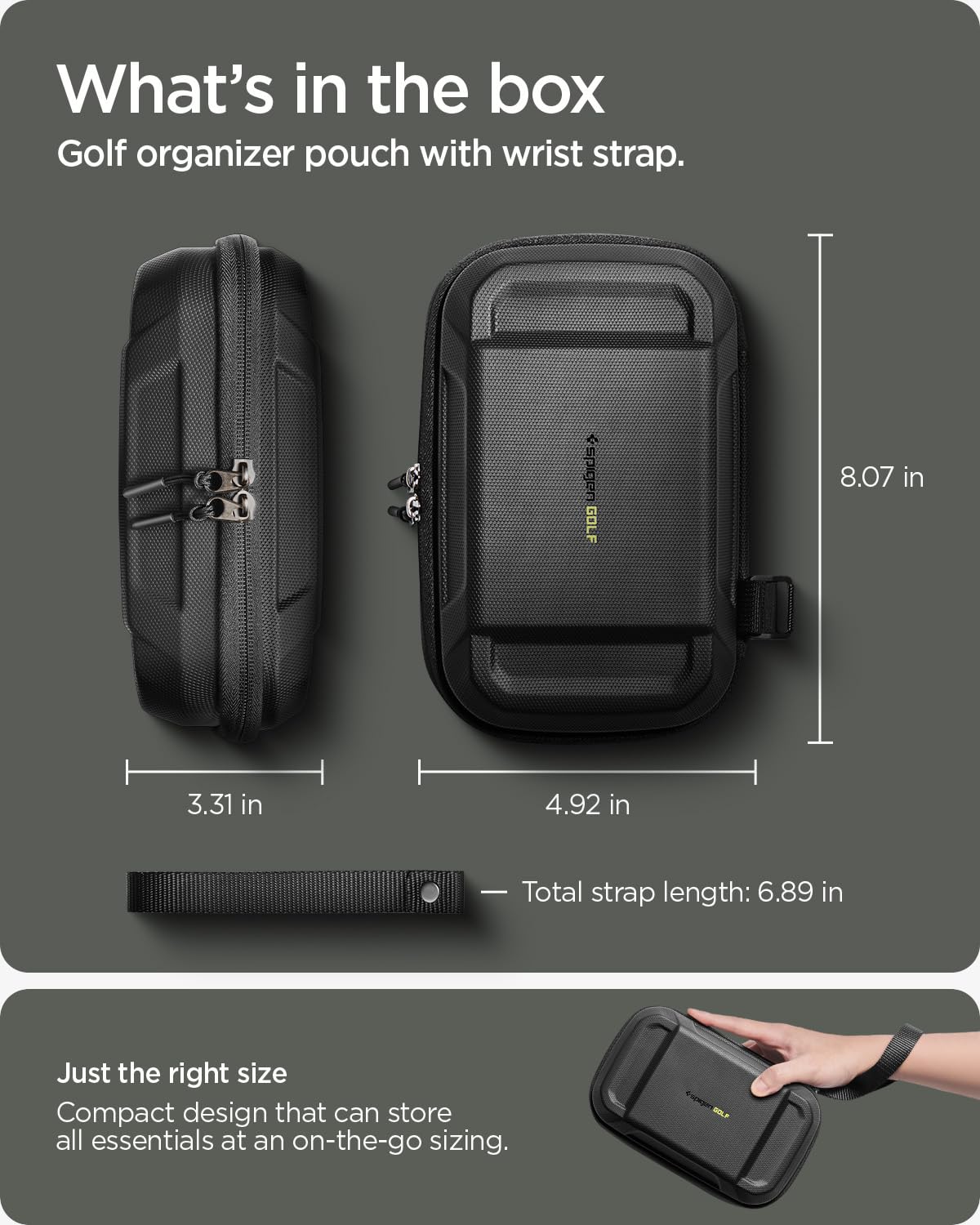 Spigen Golf Accessories Organizer Pouch – Valuables Holder for Balls, Tees, Markers & Gloves, Fits Range Finder, Portable Launch Monitor, Phone & Wallet