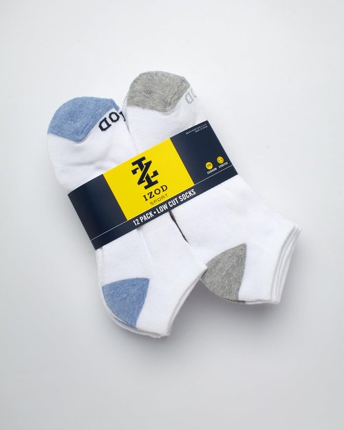 IZOD Men's Low Cut Socks - 12 Pack Athletic No Show Socks for Men (6-12.5), Size 6-12.5, All White