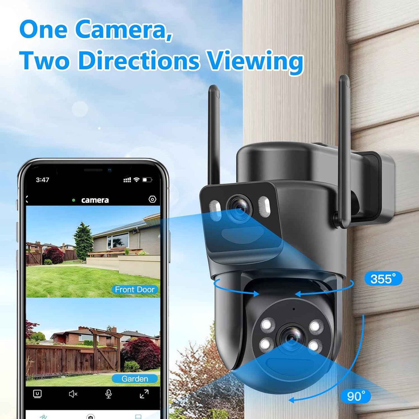 4K Wireless Solar Security Camera - Dual Lens Bullet & 360° PTZ, Color Night Vision, Battery Powered