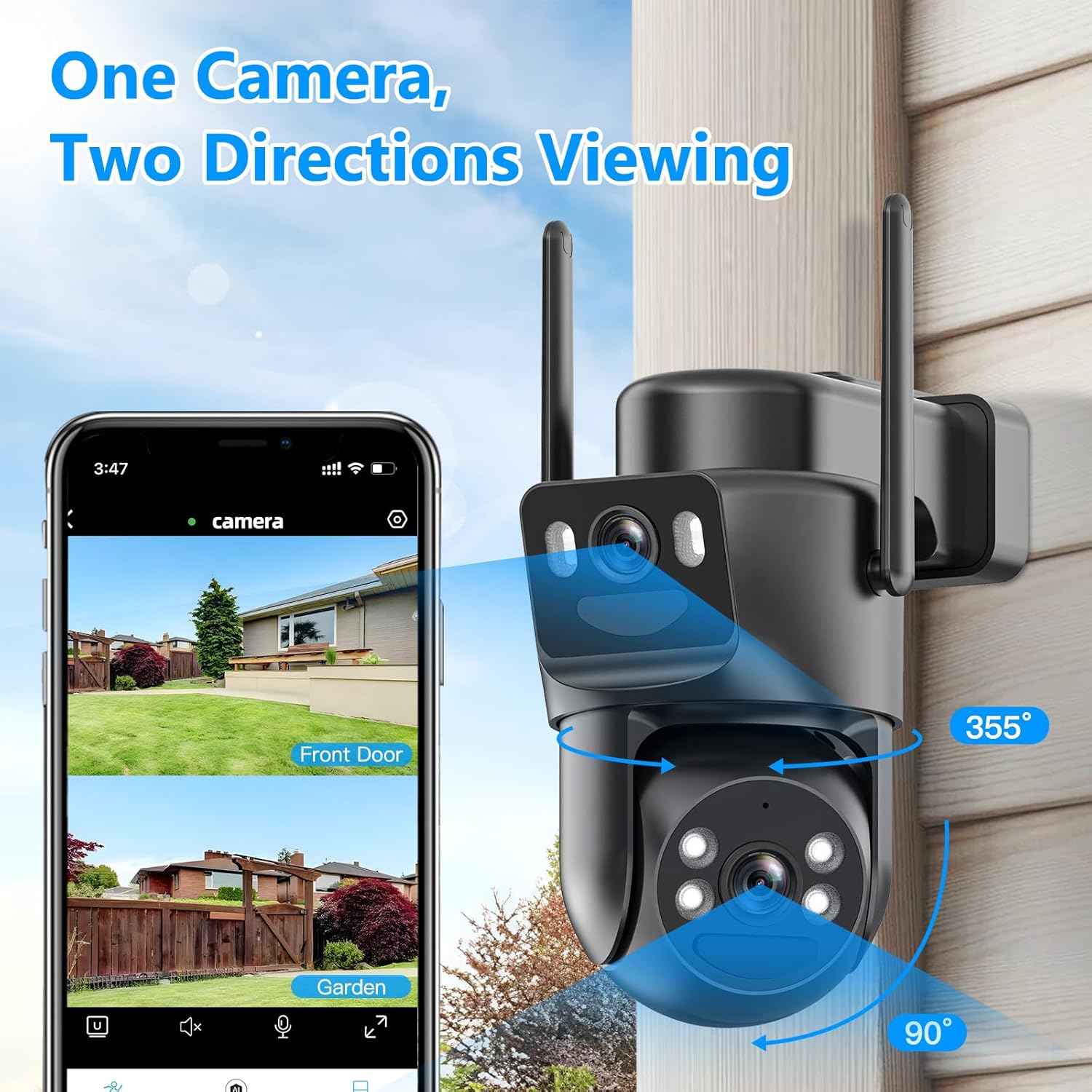 4K Wireless Solar Security Camera - Dual Lens Bullet & 360° PTZ, Color Night Vision, Battery Powered