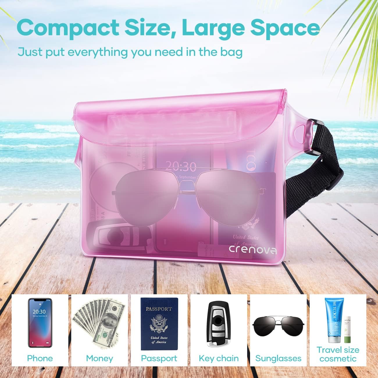 Skiennix Waterproof Fanny Pack - Sandproof Dry Bag for Beach & Travel | Floating Pouch for Phone & Passport