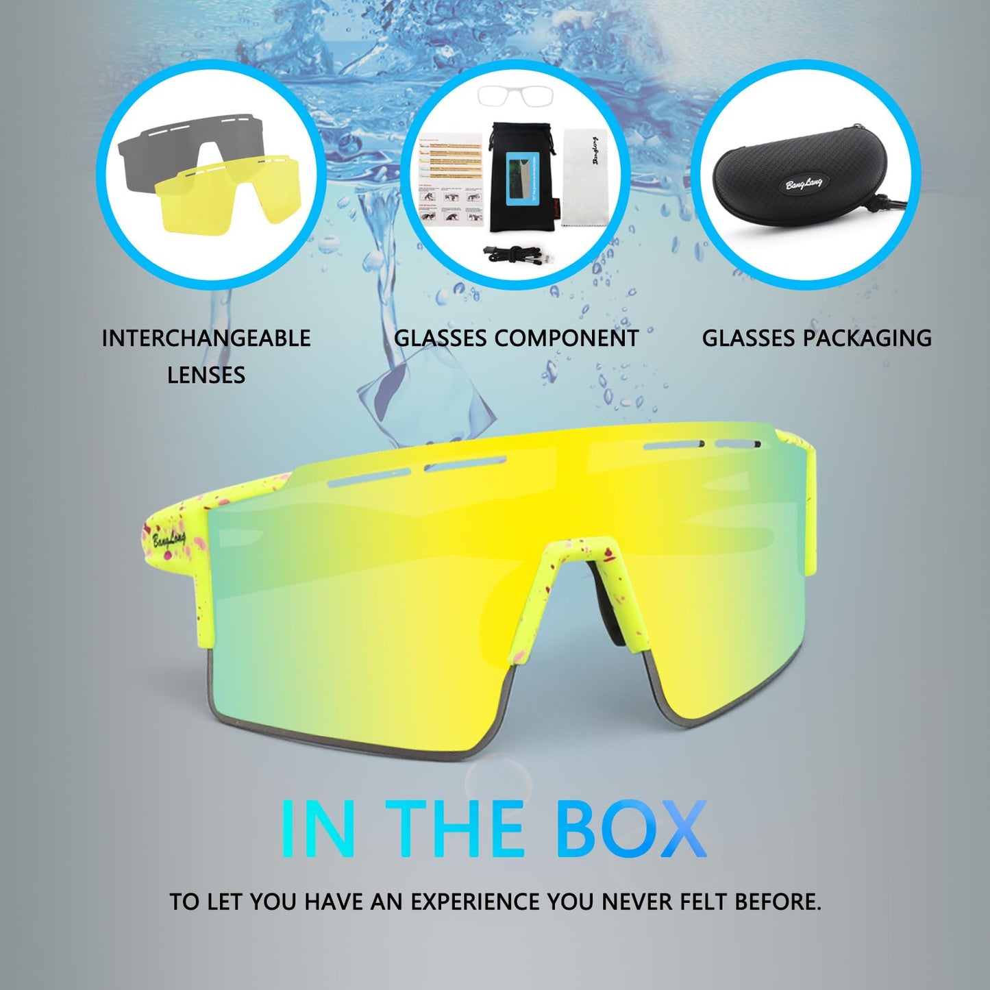 BangLong Cycling Sunglasses Polarized Sports Glasses for Men Women with 3 Interchangeable Lenses for Running Baseball Glasses