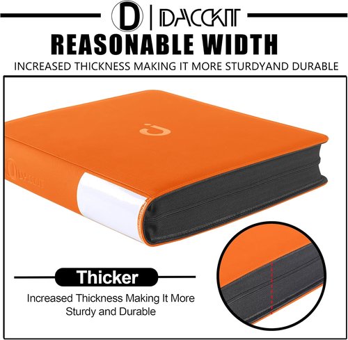 D DACCKIT Top Loader Binder - 12 Pocket Design for 480 Cards | Bright Orange Compatible with 3" X 4" Holders