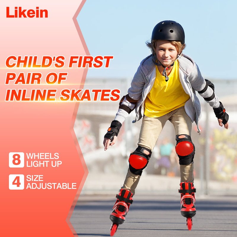 Likein Adjustable Roller Blades for Boys Girls with Skate Bag, Light-Up Inline Skates with 8 Illuminating Wheels, Roller Skates for Beginner Kids, Men, Women