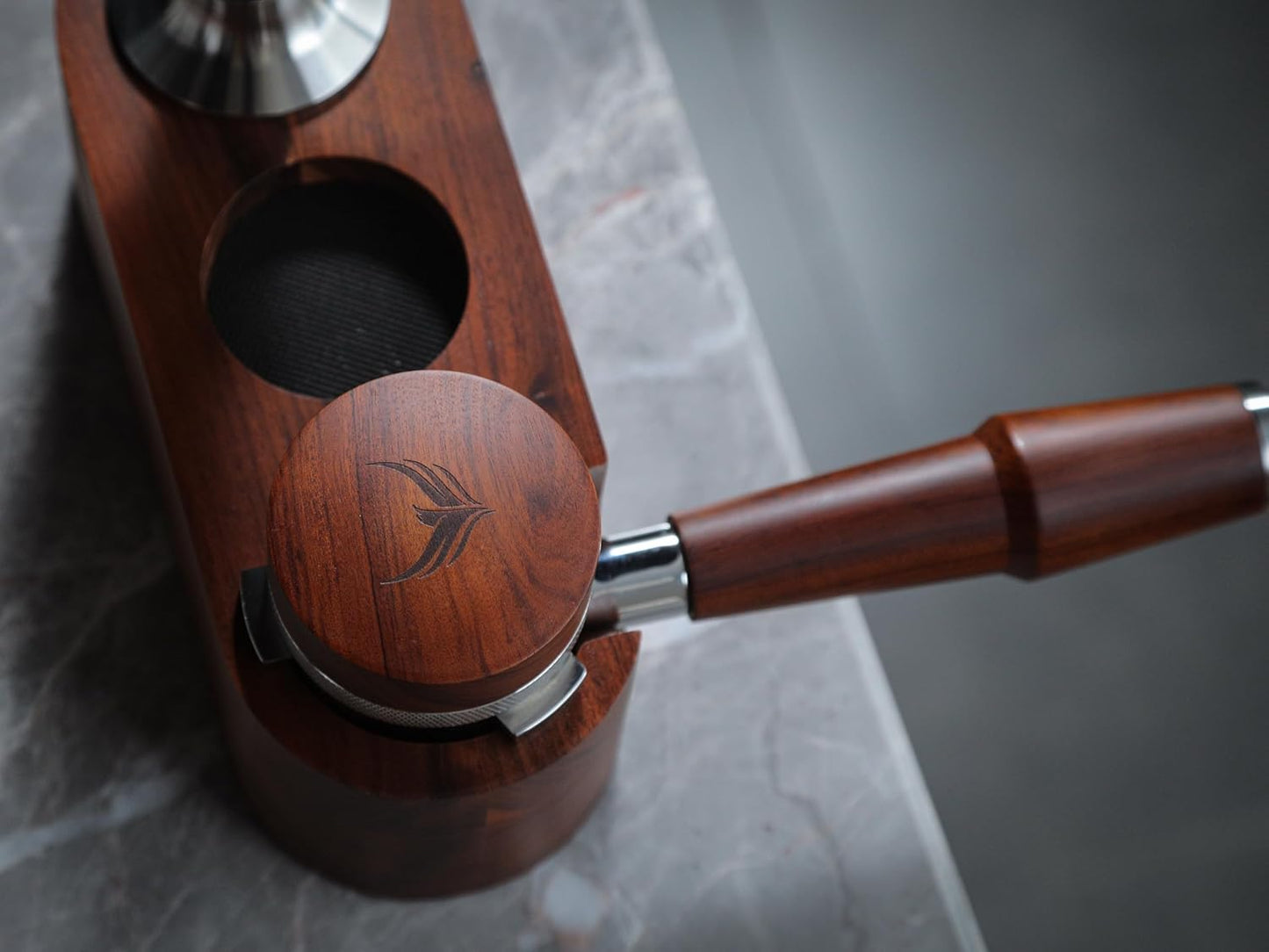 54mm Adjustable Espresso Distribution Tool - Stainless Steel & Rosewood for Breville Machines