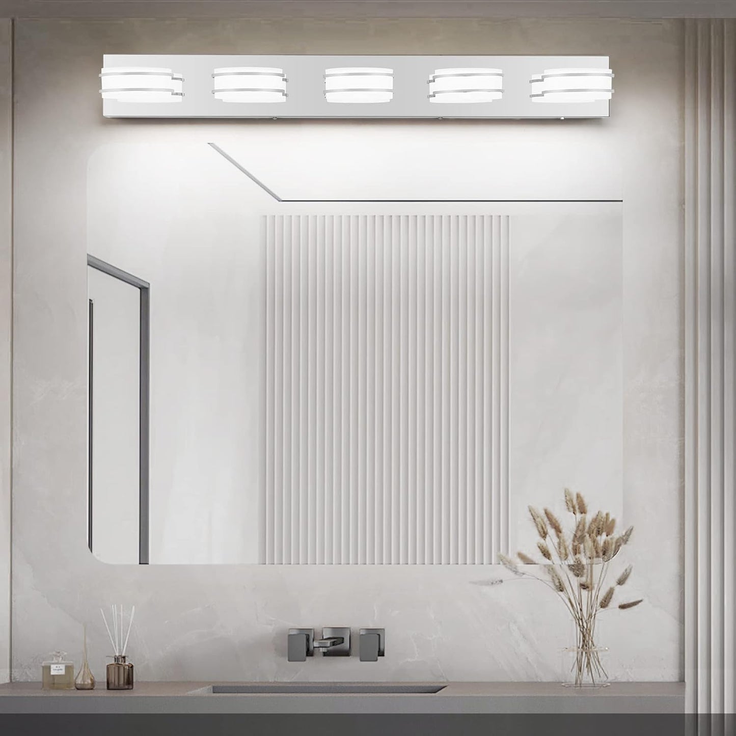 LED Chrome 3-Light Dimmable Bathroom Vanity Light Fixture - Modern Acrylic & Stainless Steel Over Mirror Lighting