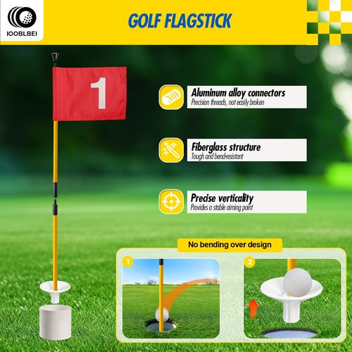 IOOBLBEI Golf Flagstick, 3ft Golf Flag Putting Green Flags & Golf Pin Flag Hole Cup Set, Portable 2 Section Design for Home Yard Backyard Driving Range, Numbered Golf Flags for Golfer Build Own Course