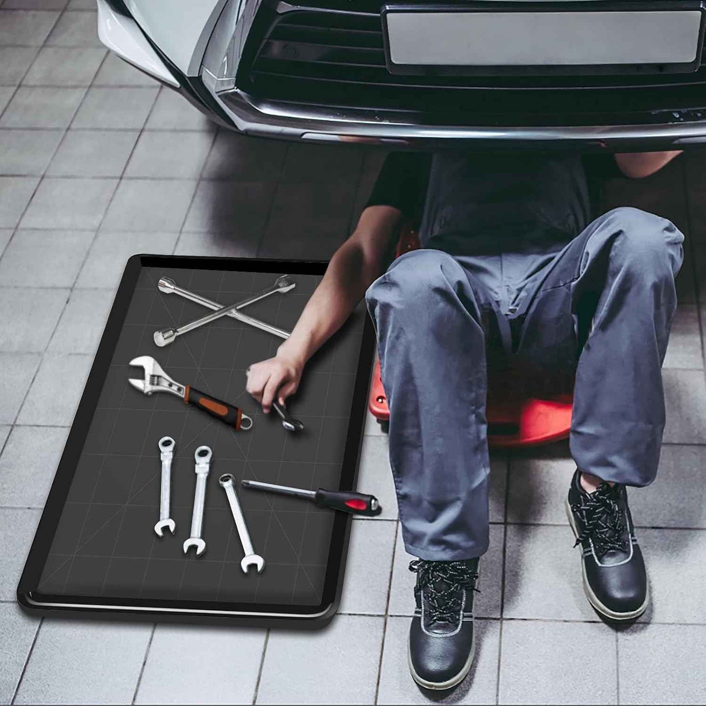 Extra Large Oil Drip Pan Set - 3 Pcs, 35.4 x 24 x 1.5 Inches, Heavy-Duty Auto Oil Catch Tray for Garage