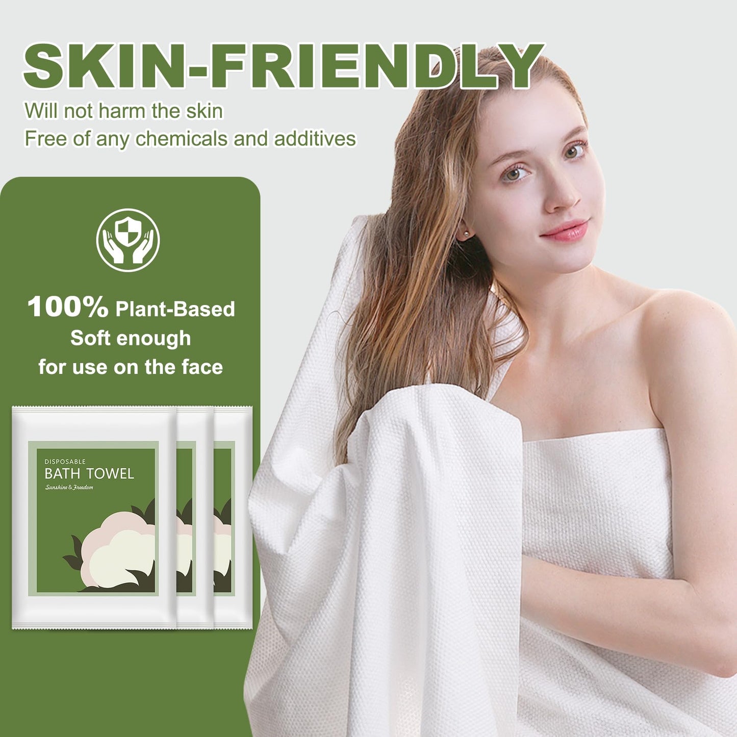 Tvvcalk Disposable Bath Towels, 10 Pack 55" x 27.5" Ultra Soft, Quick Dry Disposable Body Towel, Portable Travel Towel for Hotel Camping Beach Swimming Gym Sauna Spa, Personal Care Pet Towels