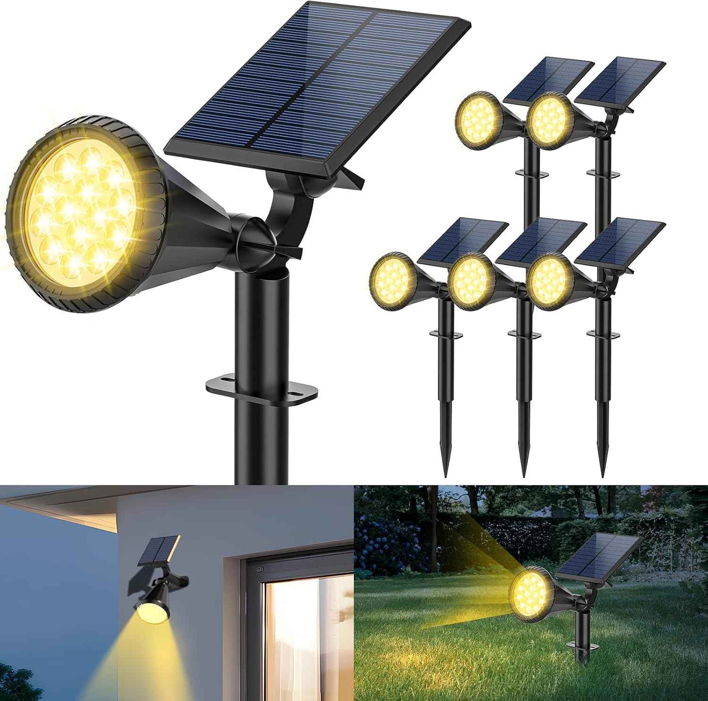 Solar Spot Lights Outdoor - 8 Pack Waterproof Adjustable Landscape Lights for Garden & Pathway