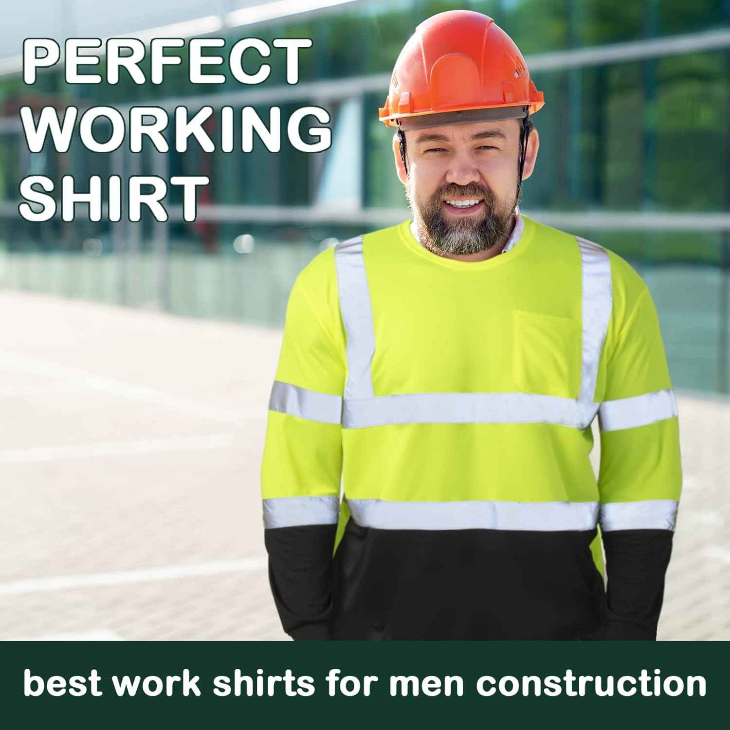High Visibility Long Sleeve Safety Shirts - 6 Pack Class 3 Reflective Wicking Shirts with Pocket (Yellow)