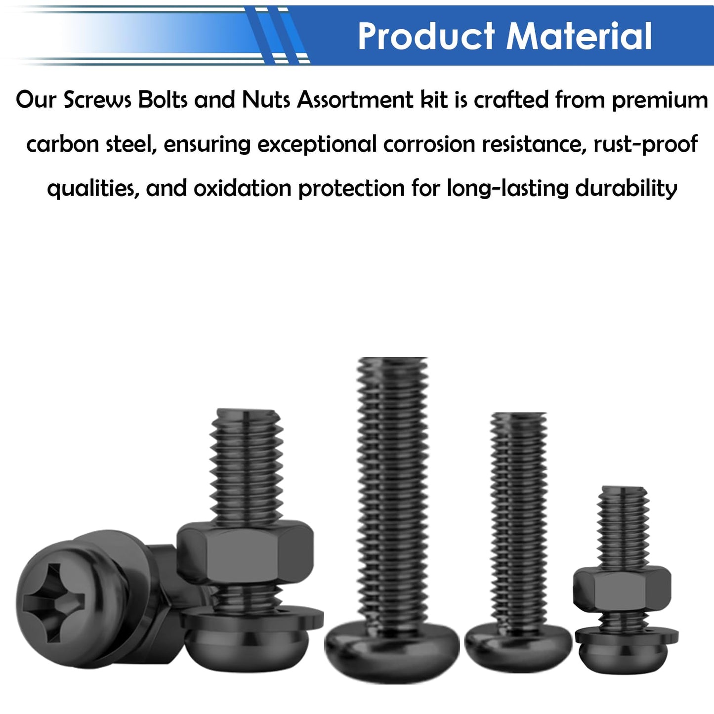 smseace 516Pcs Black Nuts and Bolts Assortment Kit 21-Sizes M3/M4/M5/M6 Nut Bolt Washer Assortment Kit for Machinery, Furniture, Automotive, Motorcycle Repairs