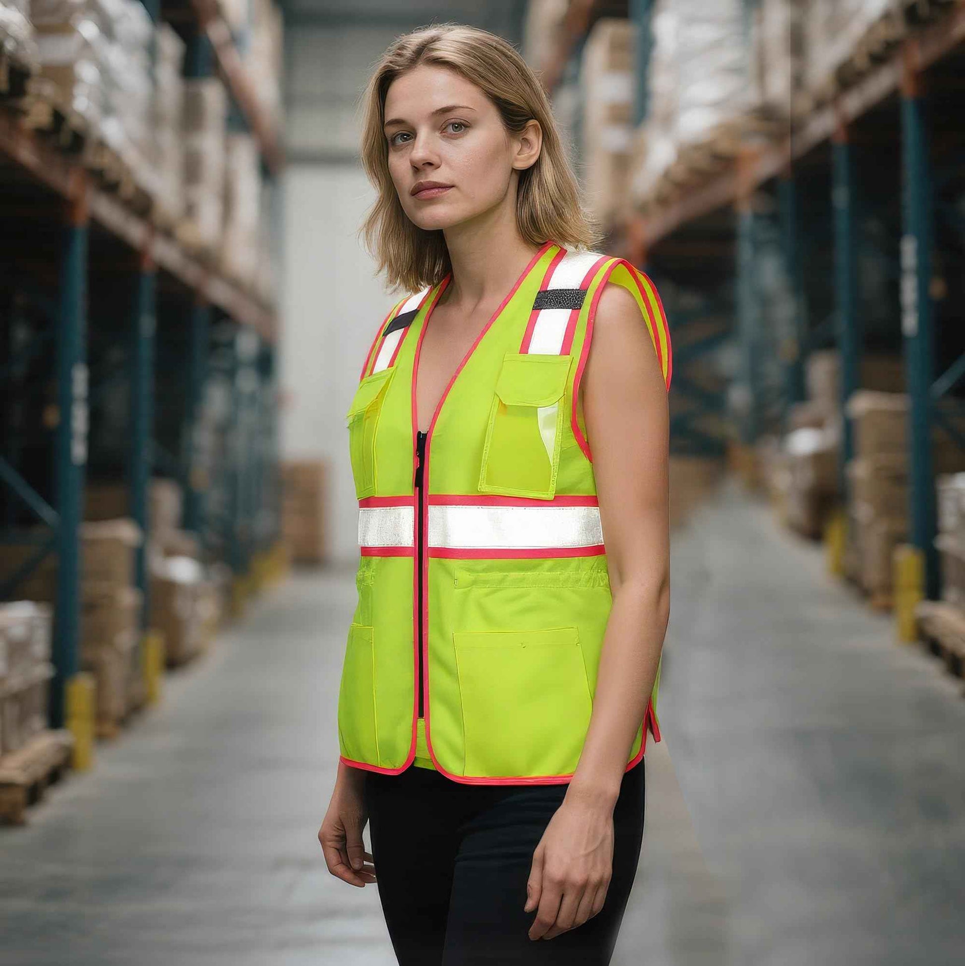 MZCYHCSD Women's Safety Vest ,Hi Vis Safety Vest for Women, Working Drawstring Waist with pocket and Zipper, ANSI Type R Class2, XS