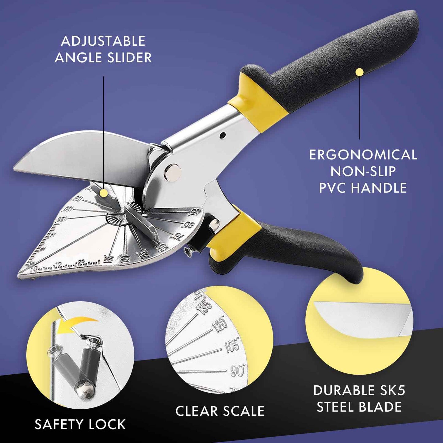 Miter Shears for Molding, RAINHOL Trim Cutter Hand Tool, Adjustable Angle Cutting Tool for Wood Trim Molding, PVC, Vinyl, Trunking, 2 Extra Replacement Blades Included