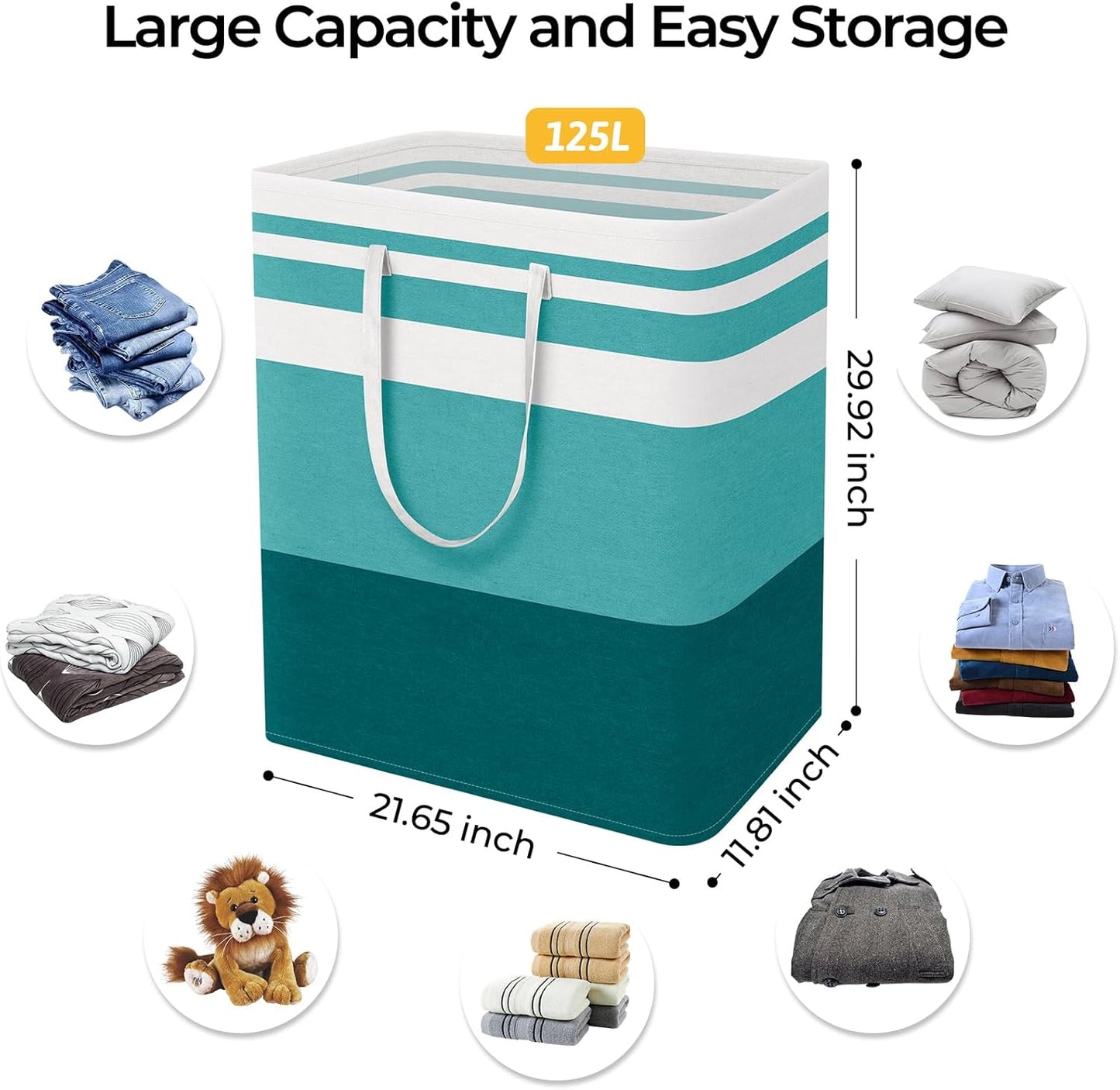 Waterproof 100L Laundry Basket Set - Collapsible Freestanding Hamper with Extended Handles - 2-Pack Gradient Grey for Clothes & Toys