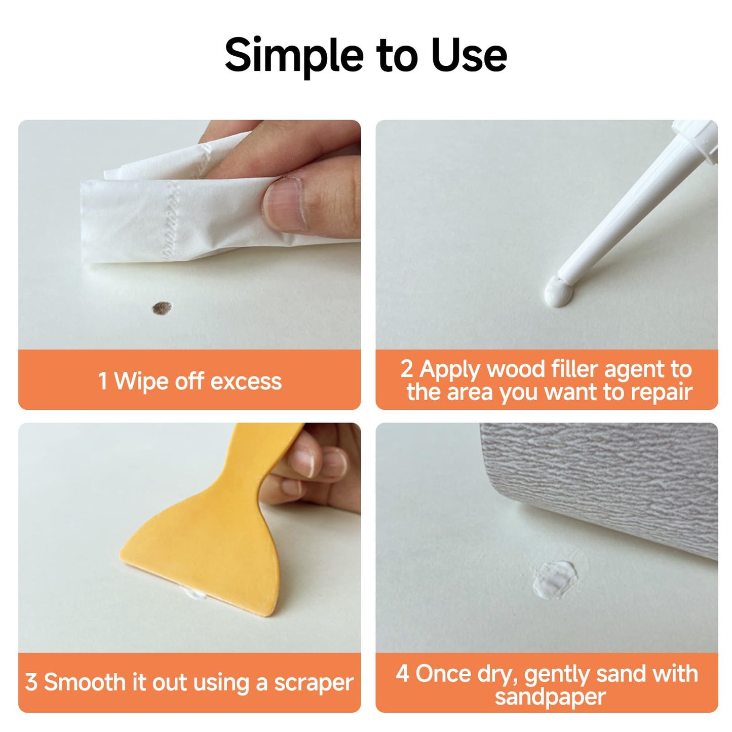 Mollor All Purpose Wood Filler, White Wood Putty Repair for Holes, Quickly Restore Any Broken and Defective Wooden Furniture, Door Frame Repair Kit Stainable (5.29oz/150g)