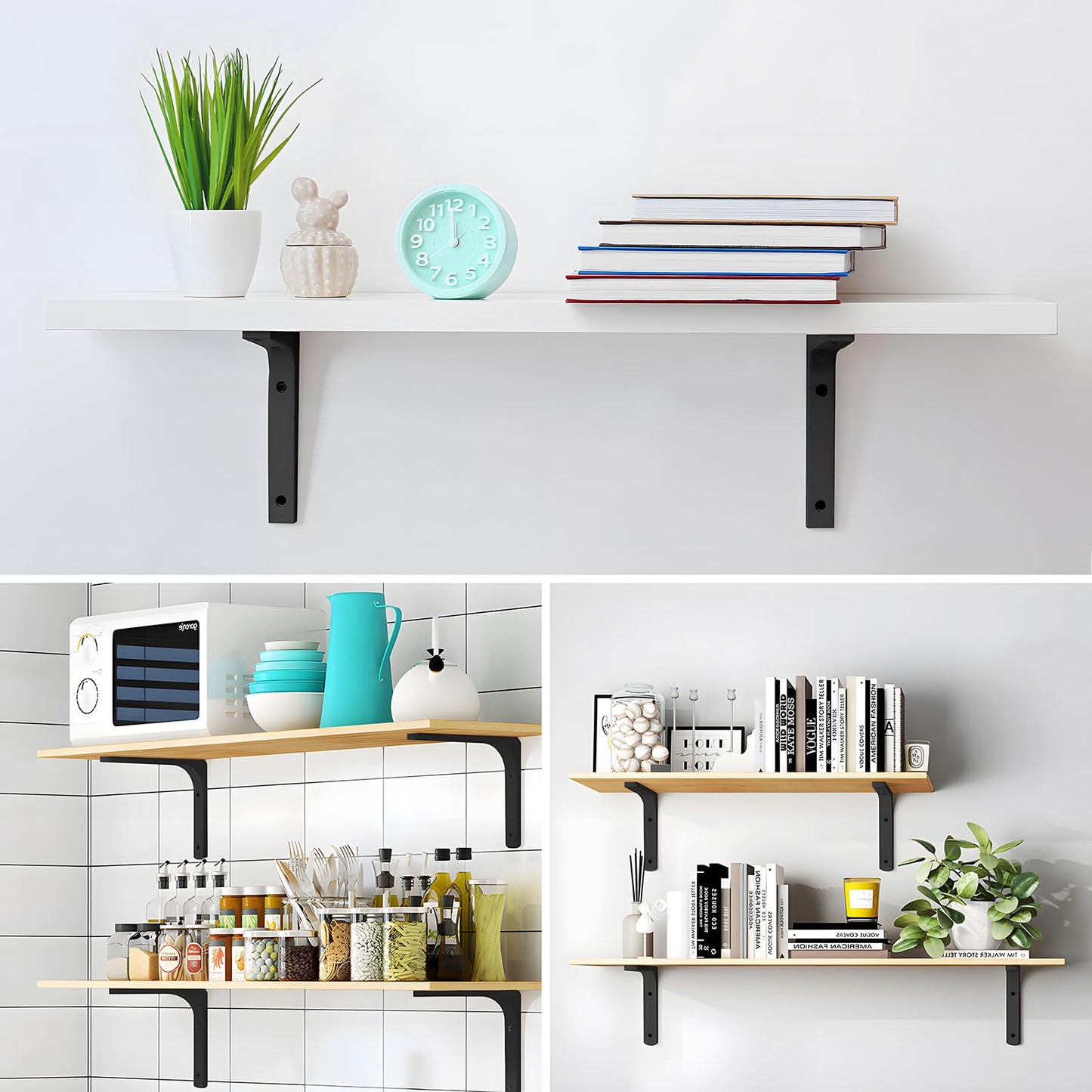 AISINYI Metal Shelf Brackets, 4 x 4 Inch Heavy Duty L Hanging Angle Brackets, Iron Wall Bracket for Countertop Support, Corner Brace Joint, Black, 4 PCS