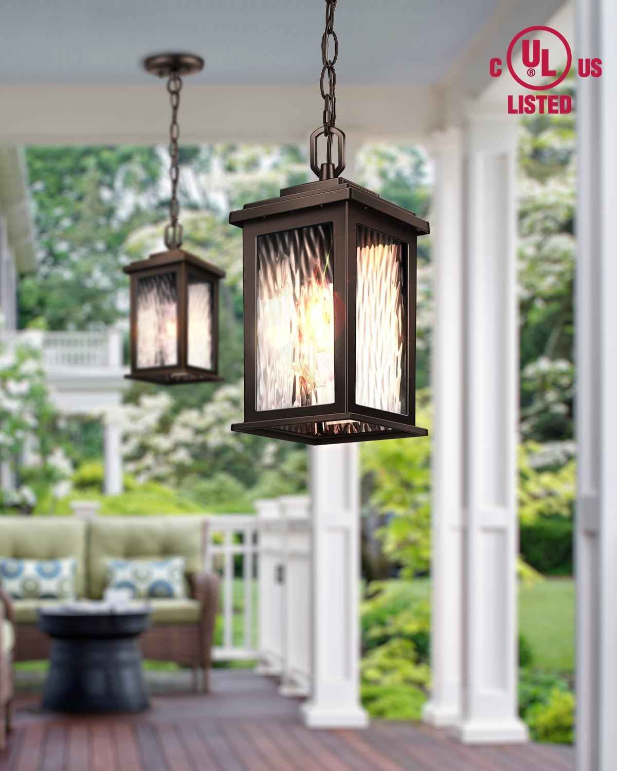 Outdoor Pendant Light - Oil Rubbed Bronze Chandelier for Porch & Patio, Adjustable Chain
