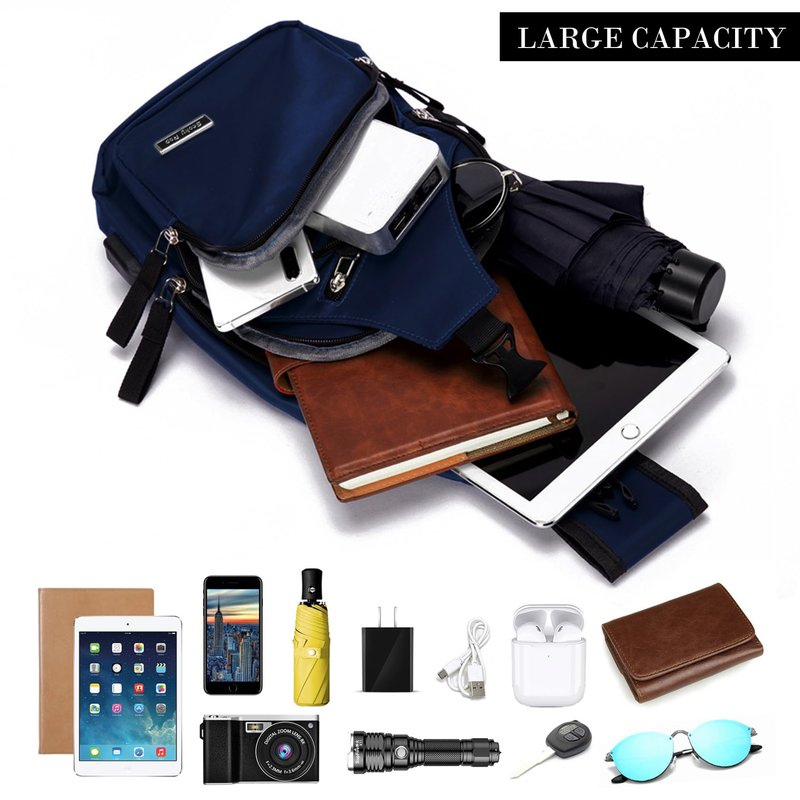Seoky Rop Men Women Sling Backpack Nylon Water Resistant Shoulder Chest Crossbody Sling Bag with USB Charging Port Black