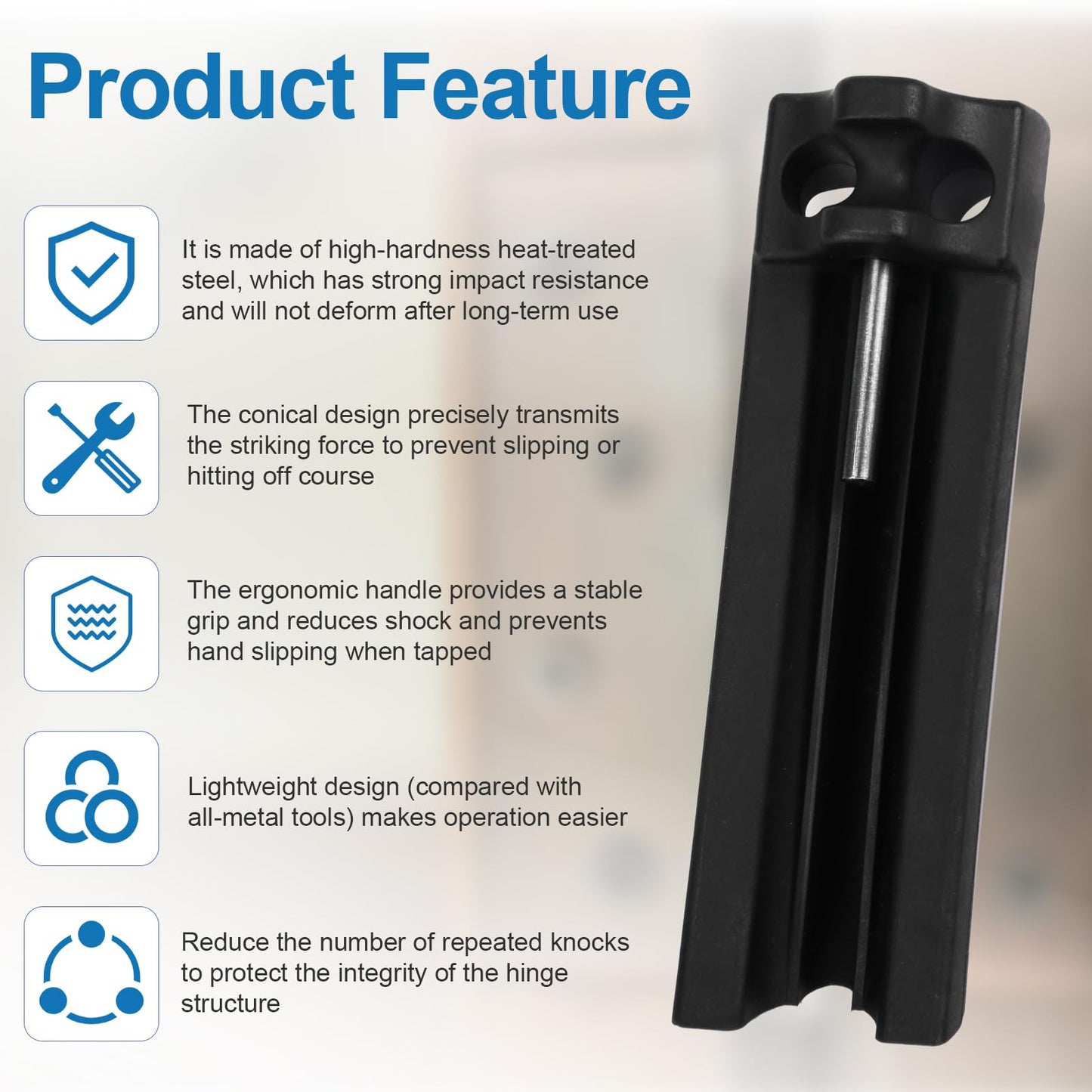 Door Hinge Pin Remover Tool Fit for Hinge Outlet Pin Popper, Heavy-Duty Alloy Steel Pin with Durable - Design Ergonomic Door Pin Popper Hinge Removal Tool, 1 Pcs