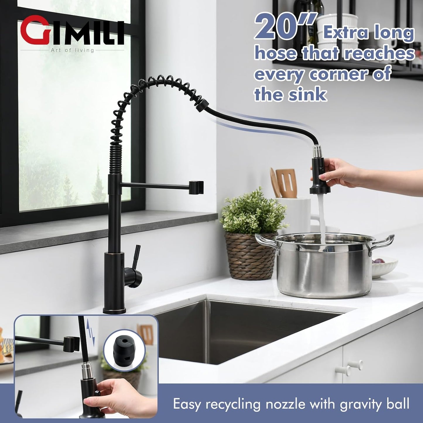 Matte Black Kitchen Faucet with Soap Dispenser - Commercial Single Handle Pull Down Sprayer