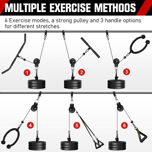 RENRANRING Pulley System, Weight Cable Pulley System for Home Gym,Cable Machine Attachment with 2 in 1 LAT Pull Down Bar,Tricep Rope,Long Strap,Exercise Handles for Biceps Curl, Forearm