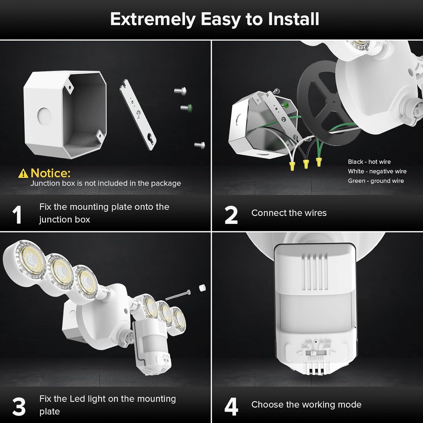 25W Motion Sensor Outdoor Flood Light - 3000LM Dusk to Dawn Security Light, 4 Modes, 320° Wide Angle for Garage & Patio