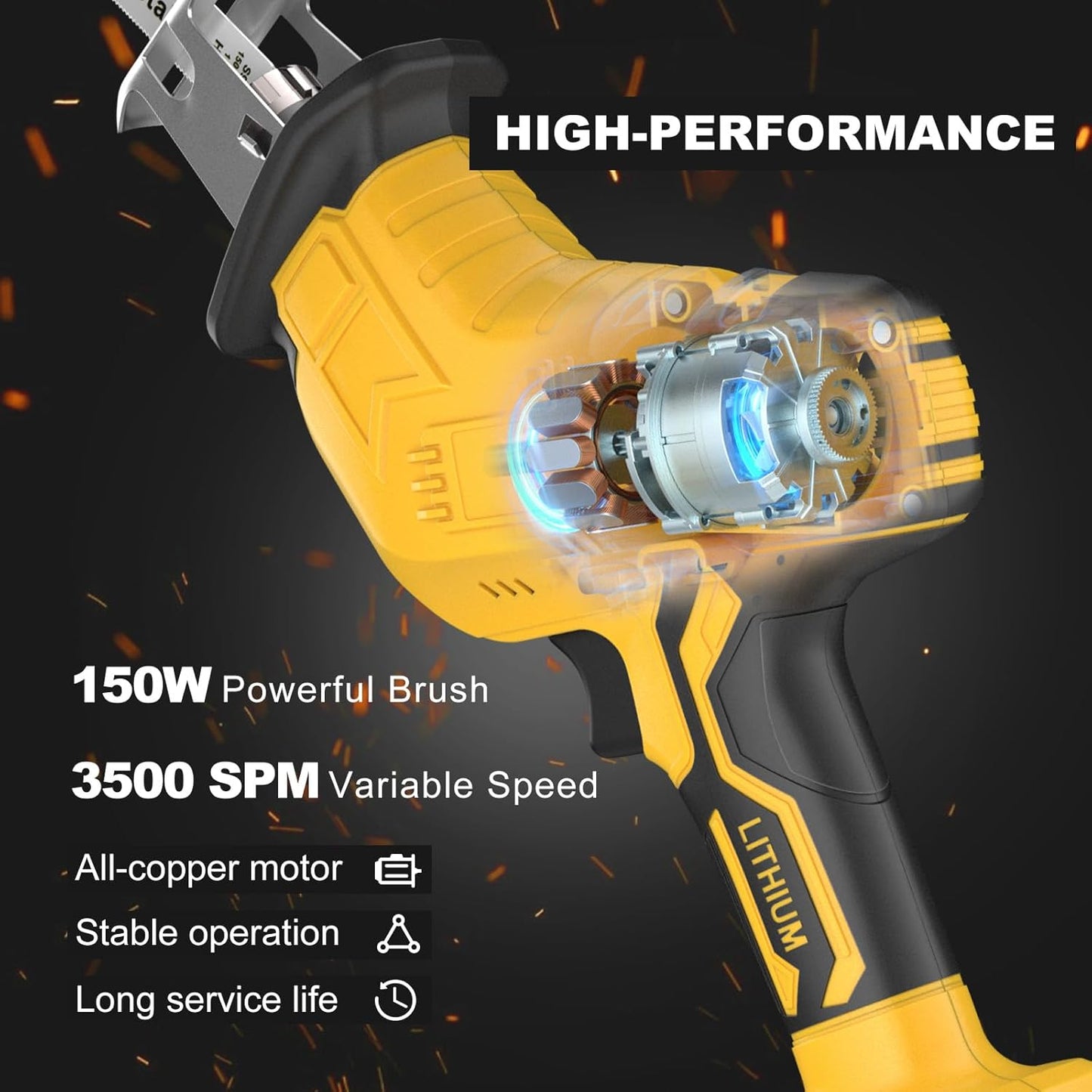 Dewalt 20V Cordless Reciprocating Saw - 150W Variable Speed Cutting Tool with 4 Blades for Wood, Metal & PVC