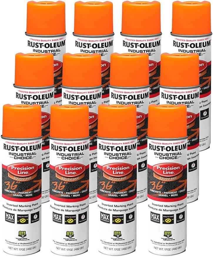 Fluorescent Orange Marking Spray Paint - Rust-Oleum 12 Pack, 17 Oz Inverted Solvent-Based