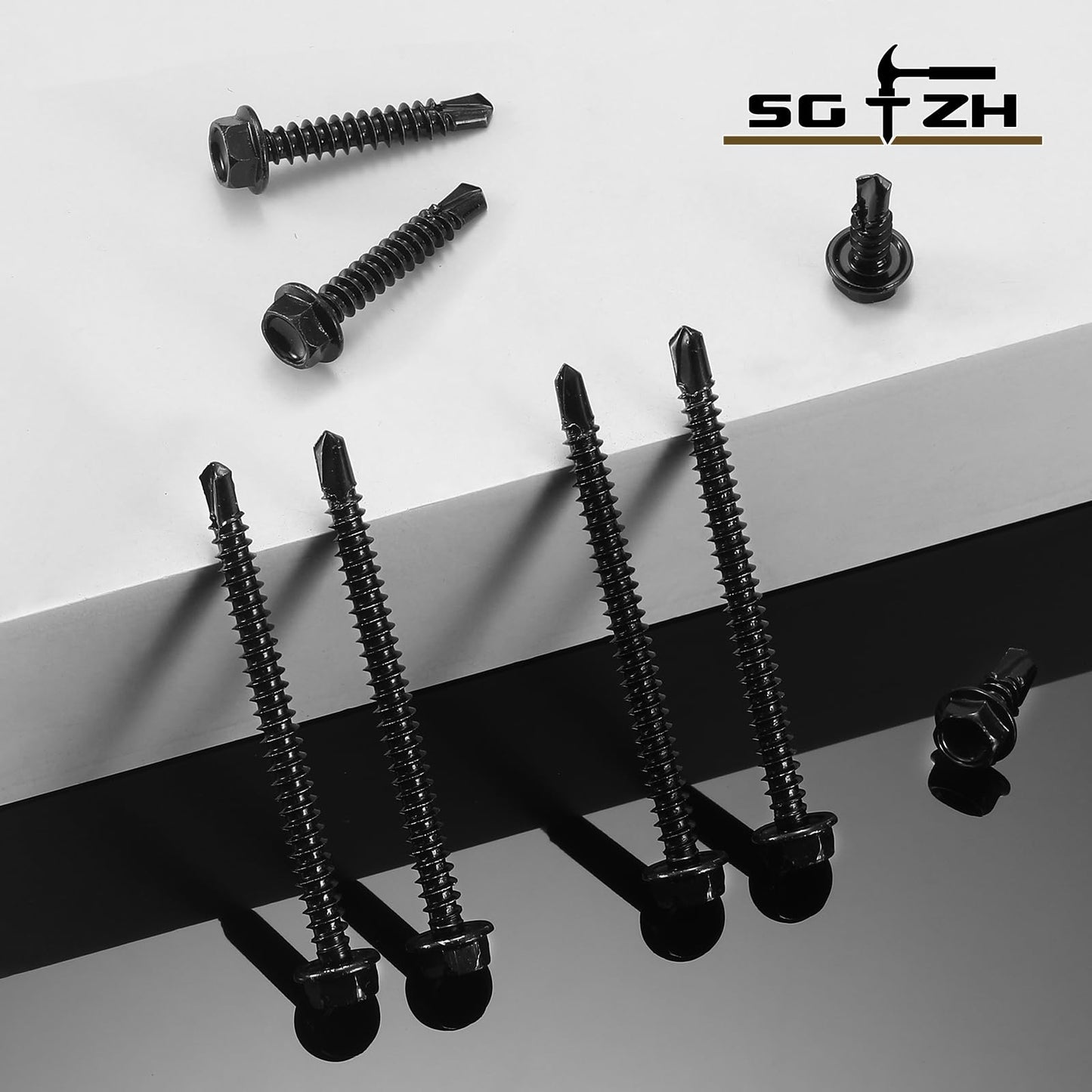 SG TZH (131Pcs)#8 x 1-1/2" Sheet Metal Screws 410 Black Stainless Steel Hex Washer Head Fast Self Tapping Screws Tek Screws with Hex Socket Included