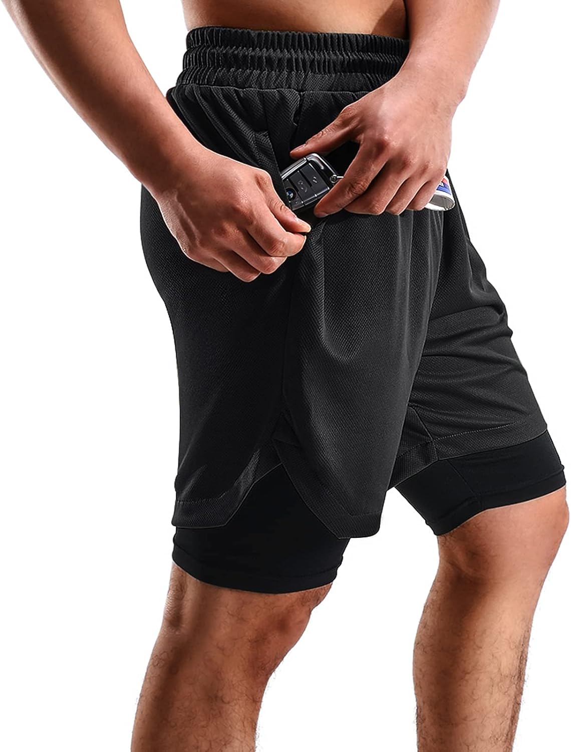 Skiennix Men's 2-in-1 Running Shorts - Casual Gym Shorts with Pockets & Towel Loop | 7 Inch, 2 Pack