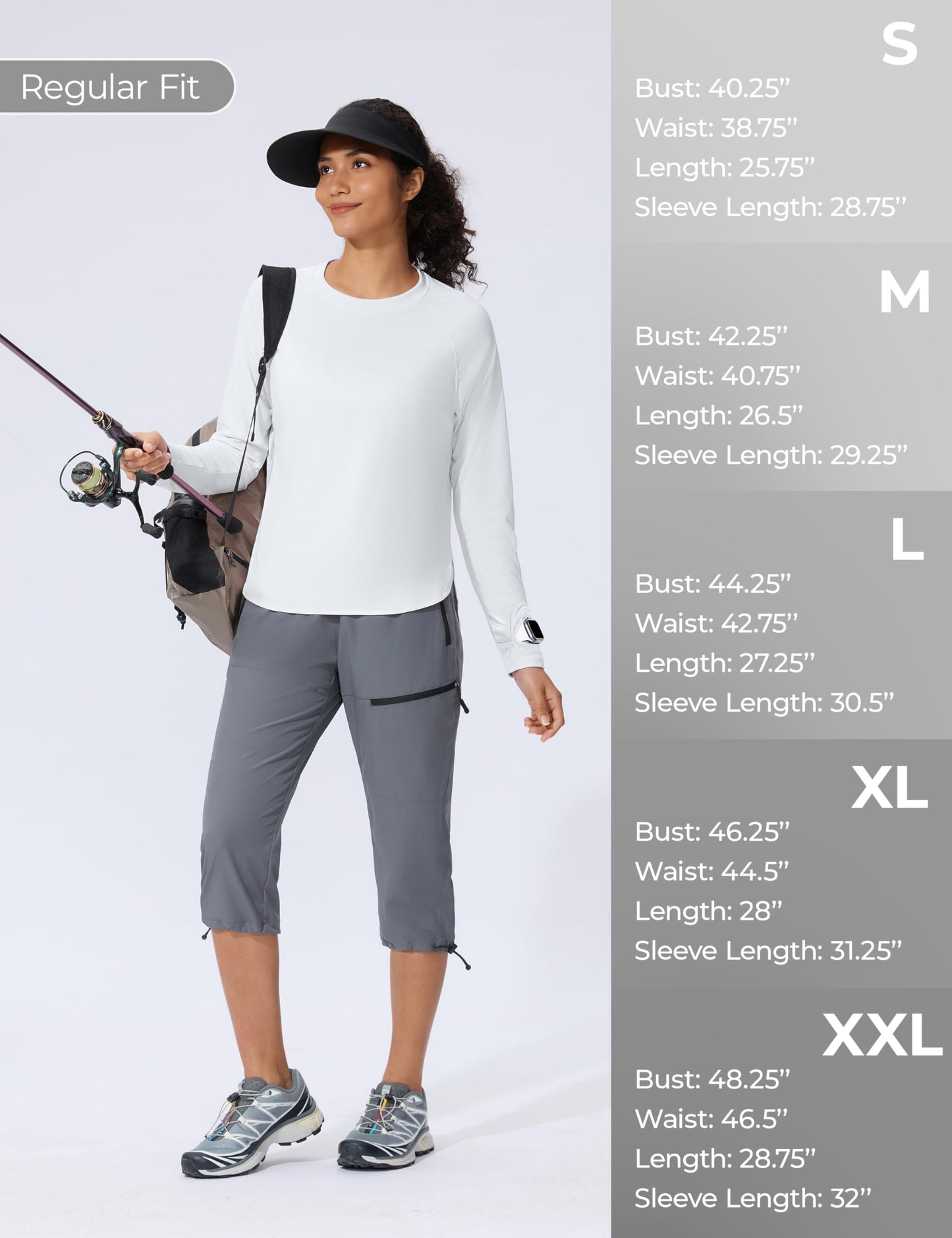 Women's Sun Shirts UPF 50+ Long Sleeve Uv Protection Shirts Lightweight Quick Dry SPF Clothing Outdoor Hiking Tops White M
