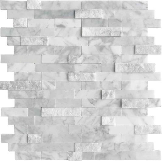 Peel and Stick 3D Stone Mosaic Tiles - 12x11" Self-Adhesive Backsplash for Kitchen & Bathroom - 5 Sheets, Mixed Tan