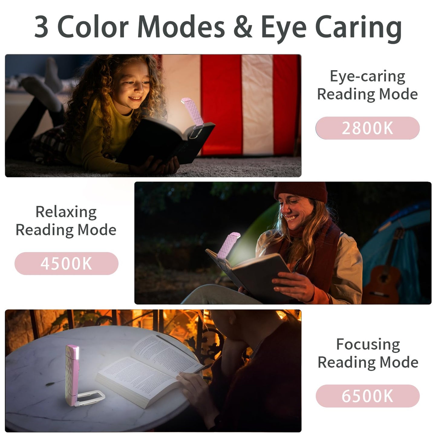 UPIHO 2PCS Book Lights for Reading at Night, Reading Accessories with Rechargeable USB Light Blue and Pink Book Light,Perfect Stocking Stuffers Gifts for Book Lovers