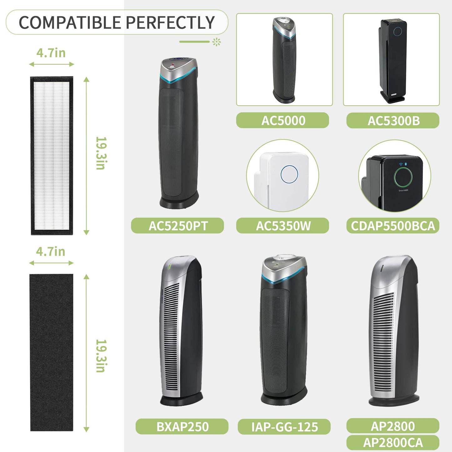 Nisreen 6 Set FLT5000 Pure HEPA Air Purifier Filter Replacement Filter Size C Compatible with Germ-Guardian True HEPA Filter C AC5000E AC5250PT AC5300B AC5350W AC5350B AC5350BCA CDAP5500