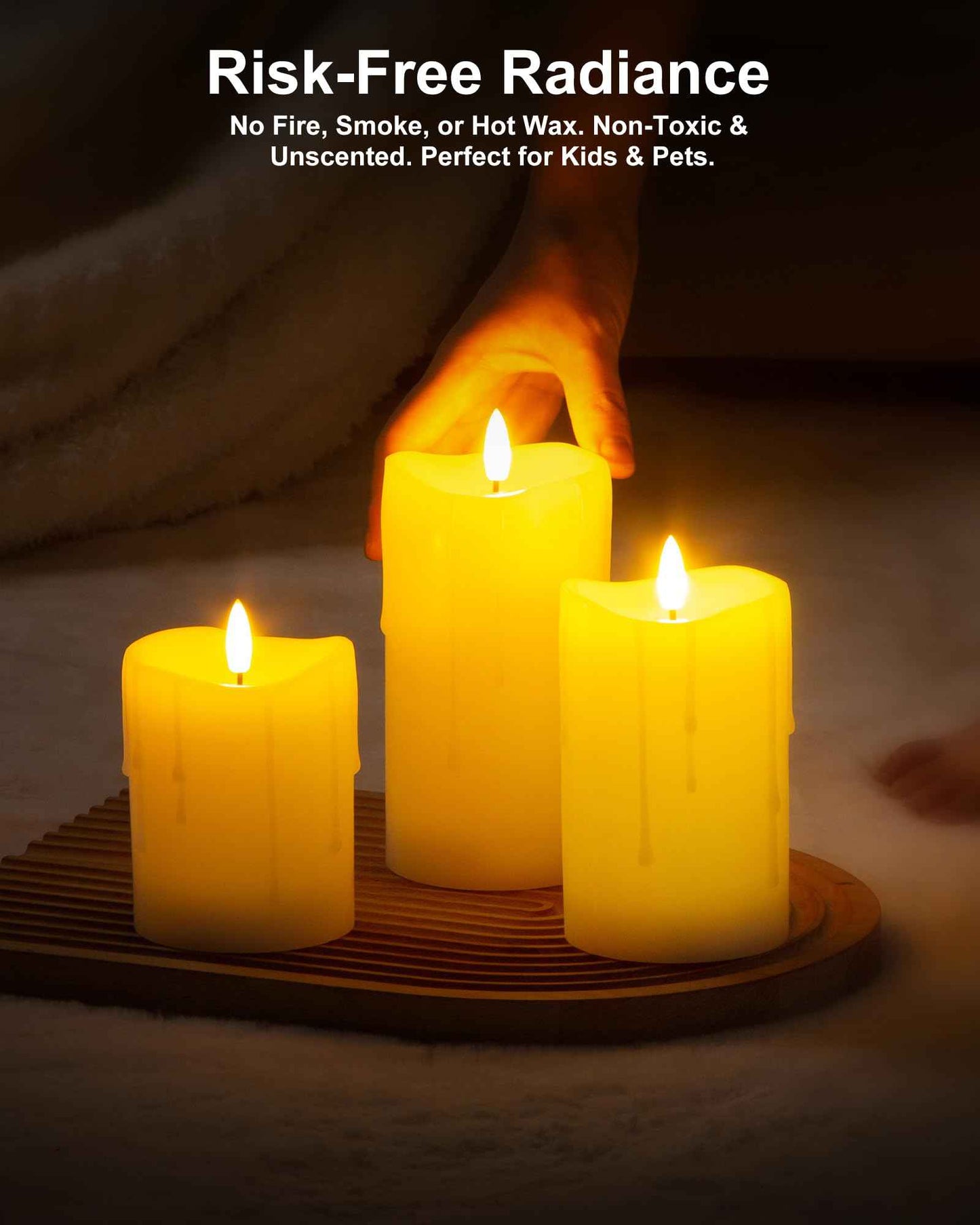 Velsyn White Flameless Candles with Remote and Timer, Real Wax Made Wax Drip LED Pillar Candles Battery Operated with 3D Flickering Flame Melted Top - 3" x 4", 3" x 5", 3" x 6" - Set of 3