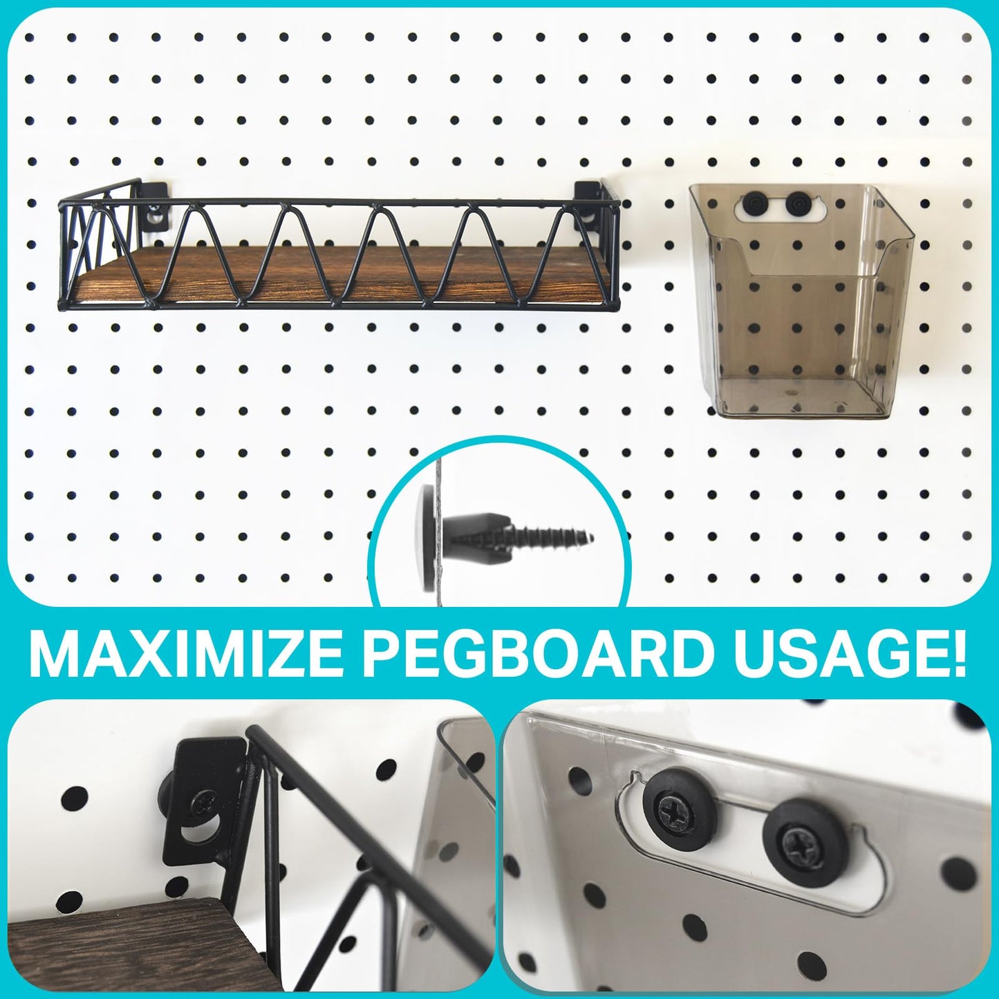 G.CORE Pegboard Peg Hooks Accessories - 40 Set Pegs with Inserts and Screw Fit 1/4 Pegboards Multi-Functional for Hanging and Mounting - Utility Tool Hanger Organizers (Large Size)
