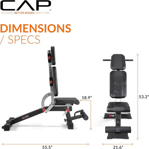 CAP Barbell Adjustable Weight Bench - Multi-Position Incline with 6 Backrest Adjustments & 600 LB Capacity