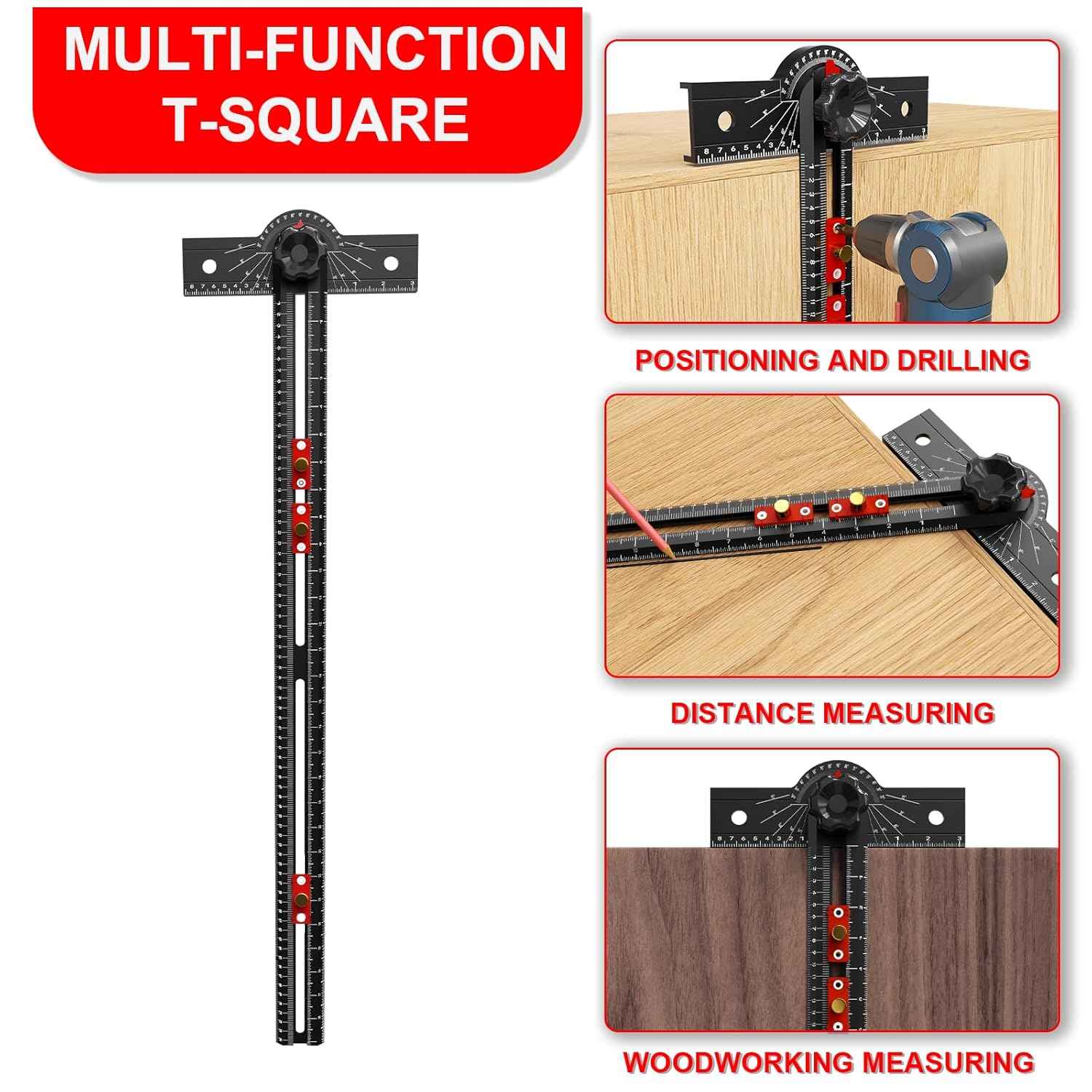 29-Inch Adjustable Woodworking T Square Ruler - Precision Angle Measurement Tool for Carpentry & Drafting