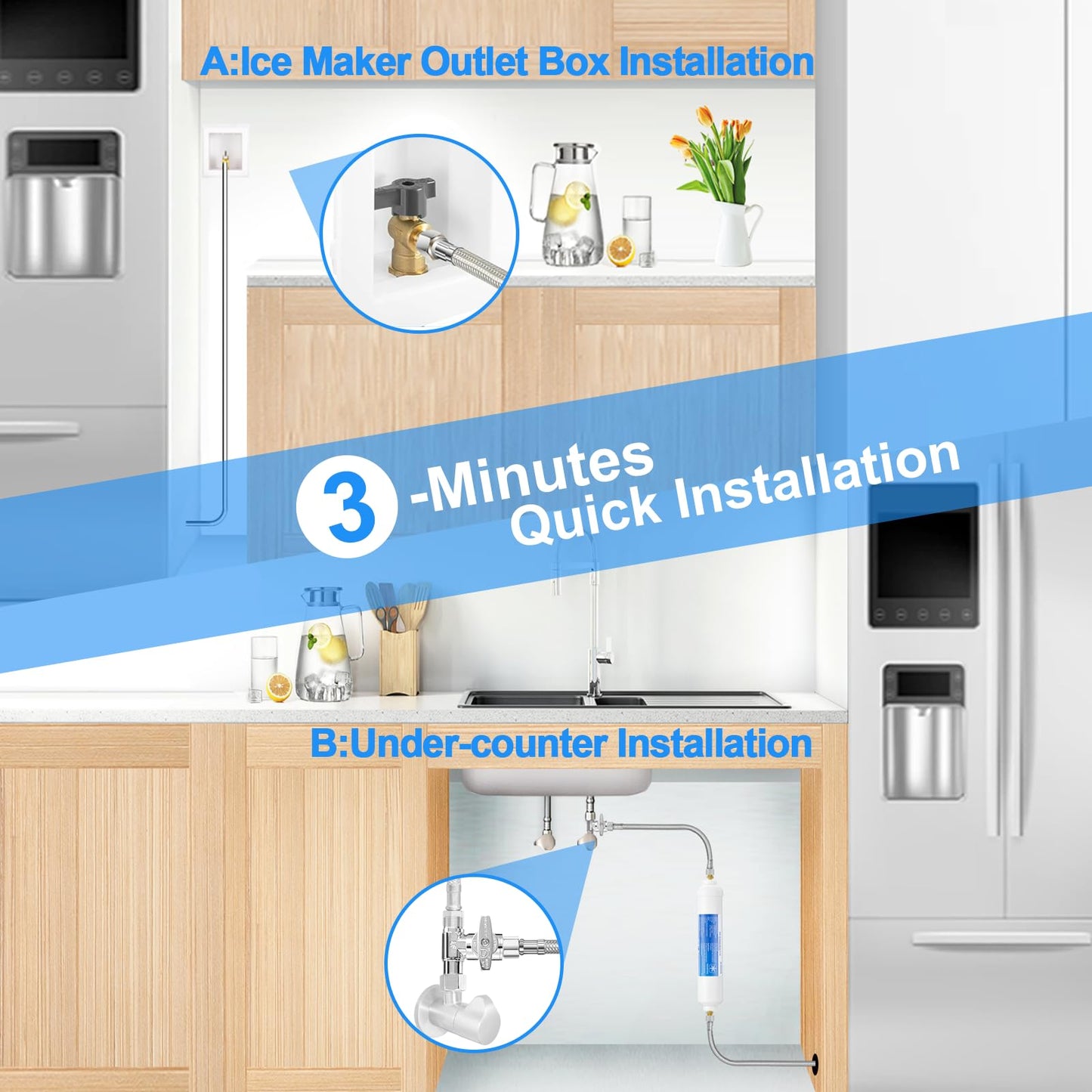 Refrigerator water line - 4 FT Premium Stainless Steel Braided Ice Maker Water Hose,Food grade PEX Inner Tube Fridge Water Line with 1/4" Fittings for Refrigerator Ice Maker