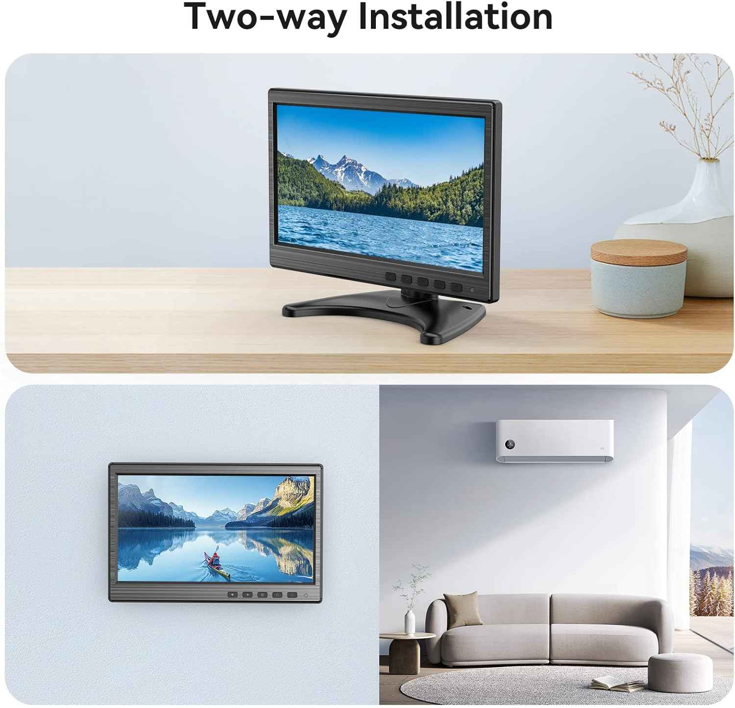 10.1-Inch IPS LCD Monitor - 1024x600 Security CCTV Display with HDMI, VGA, BNC, RCA